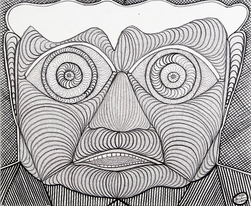 Outsider Art - Ted Gordon-Woe is He-Marker and pen on: Outsider Art - Ted Gordon-Woe is He-Marker and pen on radiology cardboard, dated 6/24/95, 17 x 14