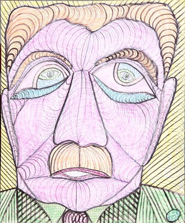 Outsider Art - Ted Gordon-A Touch of Reflection, pen: Outsider Art - Ted Gordon-A Touch of Reflection, pen and pasetl on cardboard, 5-27-95, 14 x 17