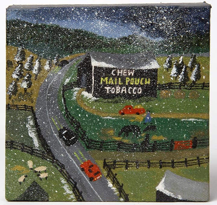 Outsider Art - Margaret Wenstrup-"In Memory of Harley: Outsider Art - Margaret Wenstrup-"In Memory of Harley Warrick", Paint on canvas, 12/2000, 5 x 5