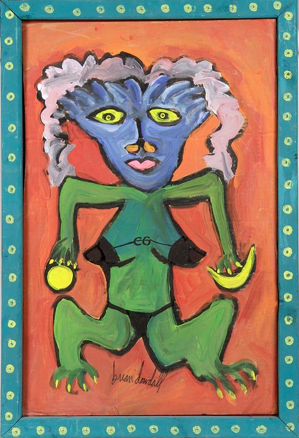 Outsider Art-Brian Dowdall: Paint on cardboard, signed, 21 x 1/2 x 33 1/2