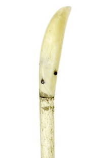 2. Nautical Whalebone Cane-Ca. 1860-A small whale’s: 2. Nautical Whalebone Cane-Ca. 1860-A small whale’s tooth attached to a whalebone shaft and no ferrule-H. 3” x 5/8”, O.L. 34”
