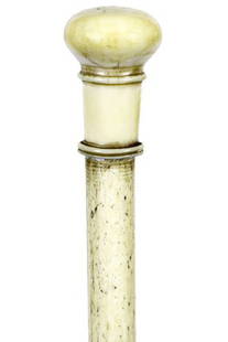 5. Nautical Whalebone Cane-Ca. 1860-A carved whale’s: 5. Nautical Whalebone Cane-Ca. 1860-A carved whale’s tooth handle ¾” diameter whalebone shaft and no ferrule-H. 1 ¼” x 1 ¾”, O.L. 37”