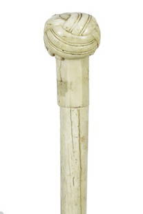 9. Whalebone Nautical Cane-Dated 1842-A whale’s tooth: 9. Whalebone Nautical Cane-Dated 1842-A whale’s tooth handle which is carved in the form of a Turk’s knot, 1” diameter six sided to round whalebone shaft which is inked July 4th 1842 and a