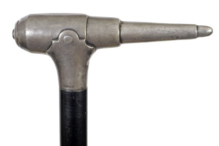 67. Silver Cannon Cane-Early 20th Century-A signed: 67. Silver Cannon Cane-Early 20th Century-A signed sterling cannon handle, ebony shaft and a metal ferrule-H. 5” x 2”, O.L. 36 ½”