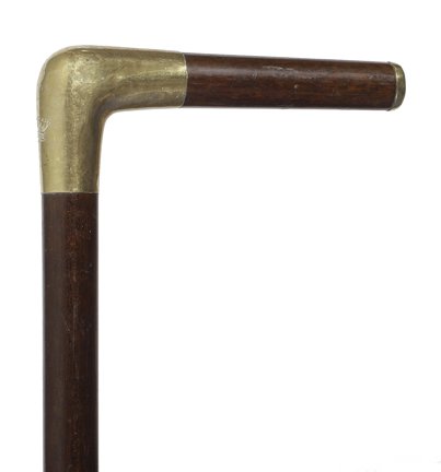 90. Gold Dress Cane-Ca. 1890-A gold dress cane which is: 90. Gold Dress Cane-Ca. 1890-A gold dress cane which is unmarked but at least 14kt tested, engraved 9 pointed crown on front plate, 01 appears as a touch mark, snakewood shaft and a metal ferrule-H. 4