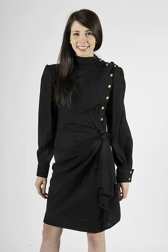 Emanuel Ungaro long sleeve navy dress with gold buttons: Emanuel Ungaro long sleeve navy dress with gold buttons size 6