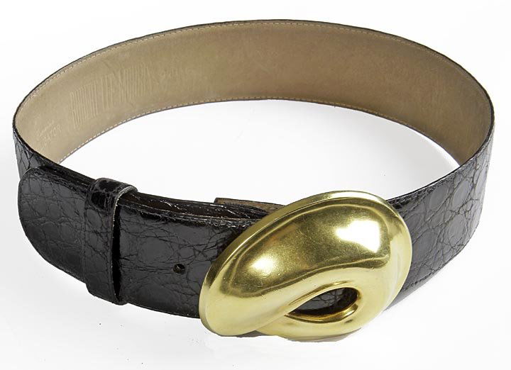 Robert Lee Morris black alligator skin belt with gold: Robert Lee Morris black alligator skin belt with gold buckle size small