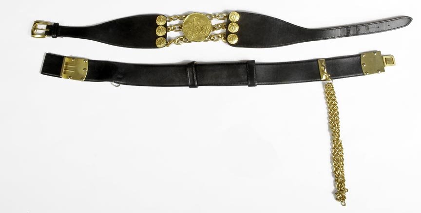 Donna Karan 2 black leather belts with gold motiff size: Donna Karan 2 black leather belts with gold motiff size small