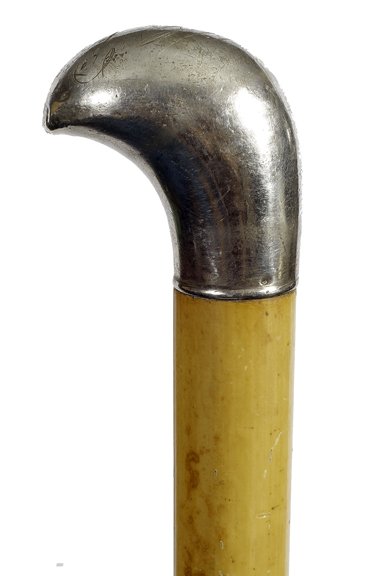 97. Bec de Corbin Silver Handle Cane-Late 19th: 97. Bec de Corbin Silver Handle Cane-Late 19th Century-The has a French hallmark but unreadable, honey malacca blonde shaft and a 2” horn ferrule-H. 2” x 2 ¼”, O.L. 36”-$400-$600