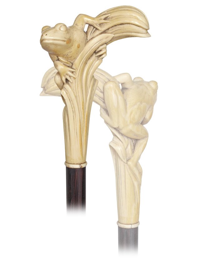  23. Ivory Frog Cane-Ca. 1890-Large and well carved (1 of 7)