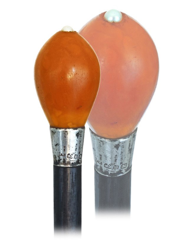 28. Amber Dress Cane-Ca. 1900-Natural amber knob turned (1 of 4)