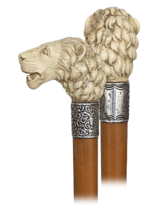  31. Ivory Lion Head Cane-Ca. 1890-Substantial ivory (1 of 7)