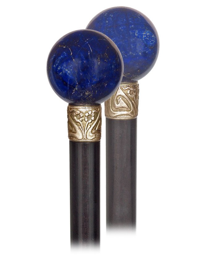  52. Lapis Lazuli Dress Cane-Ca. 1910-Plain Lapis (1 of 4)