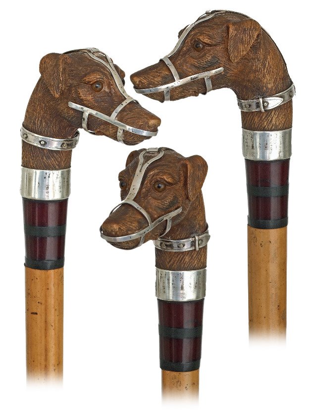  57. Dog Day Cane-Ca. 1890-Fruitwood handle carved to (1 of 8)