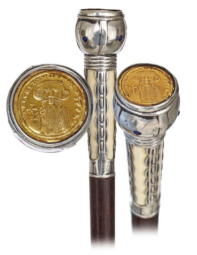  92. Jeweled Gold Silver and Ivory Art Deco Cane-Ca. (1 of 7)