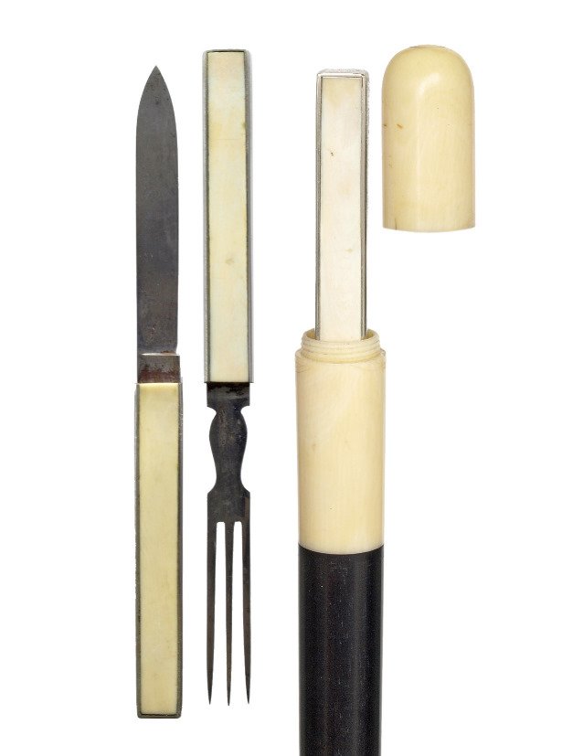  101. Ivory Dual Purpose Luxurious Picnic Cane-Ca. (1 of 6)