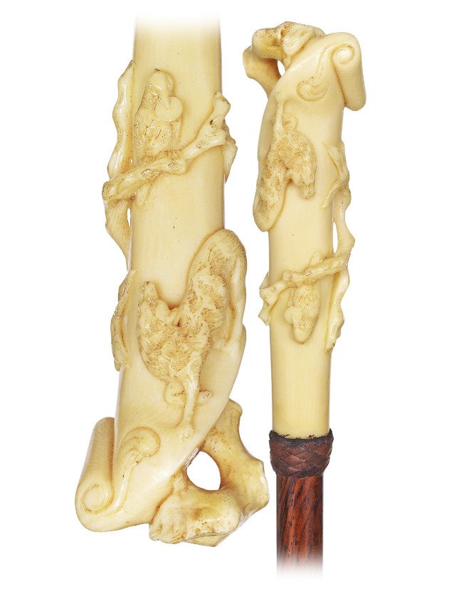  105. Figural Ivory Cane of the “Fox and the Crow”-Ca. (1 of 8)