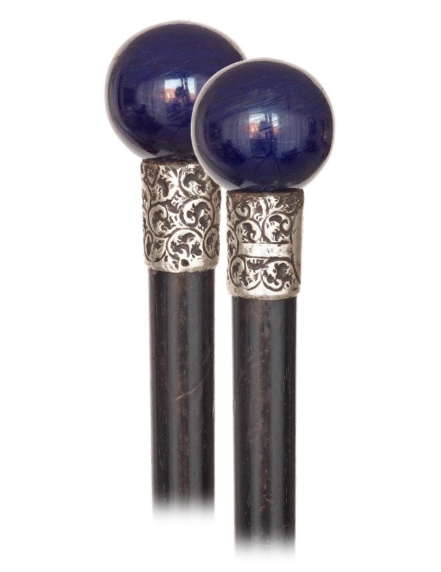  110. Porcelain Day Cane-1897-Plain and deep, cobalt (1 of 4)