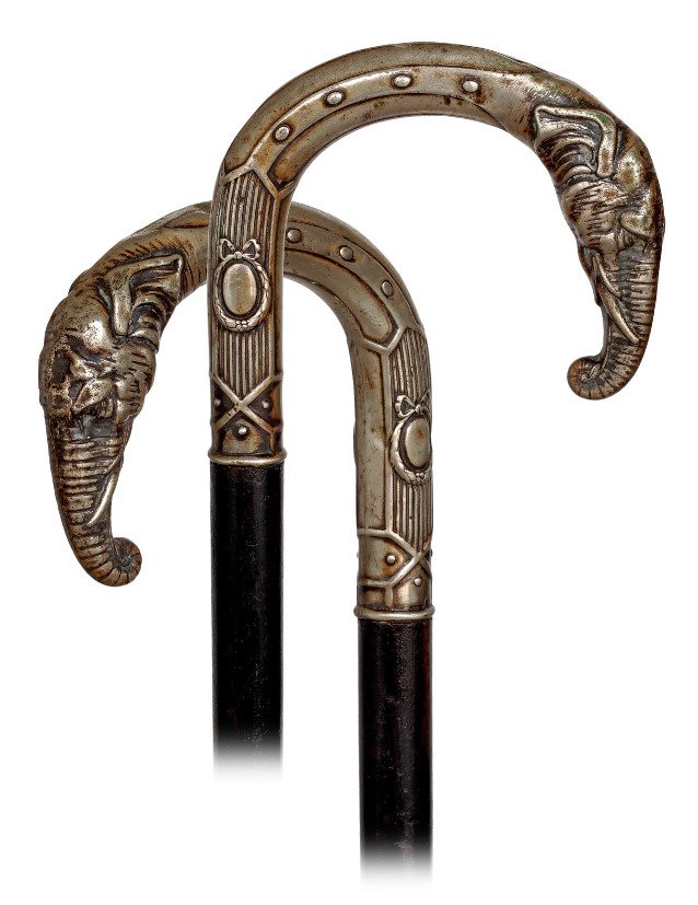  121. Figural Day Cane-Ca. 1910-Large white metal crook (1 of 7)