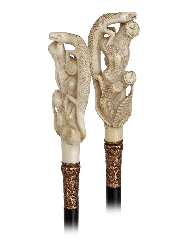  136. Ivory Reptile cane-Ca. 1880-Straight ivory handle (1 of 7)