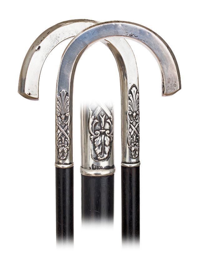  137. Silver Dress Cane-Ca. 1910-Large crook silver (1 of 6)