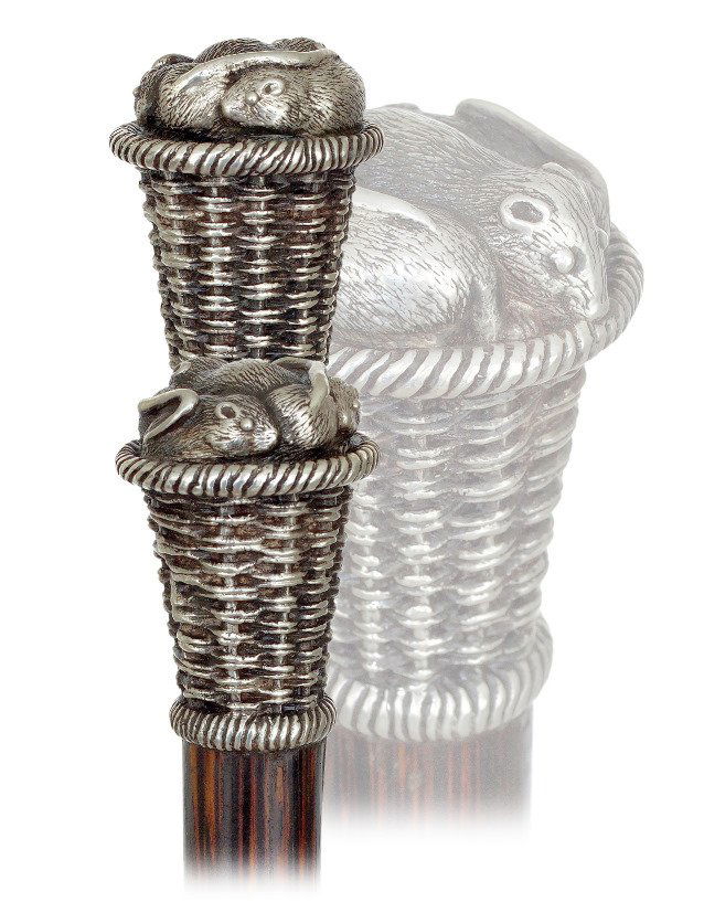  142. Silver Mice Cane-Ca. 1900-Silver knob fashioned (1 of 5)