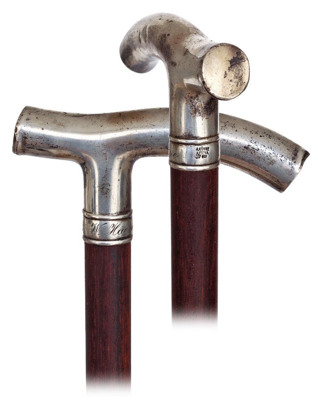  153. Silver Day Cane-Ca. 1900-Large and plain Opera (1 of 4)