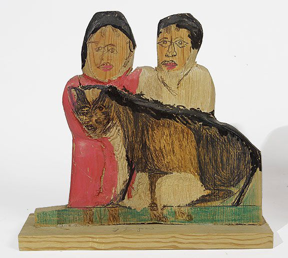 Outsider/Folk Art-S.L. Jones "Two Friends". Mixed media (1 of 1)