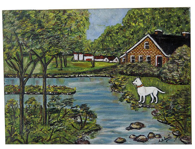 Outsider/Folk Art-Sylvia Roberts "Dog".  Oil on wood (1 of 1)