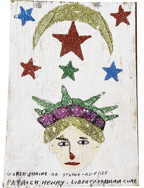 Outsider/Folk Art- Baltimore Glassman-"Patrick Henry".: Outsider/Folk Art- Baltimore Glassman-"Patrick Henry". Mixed media on wood, 11" x 15