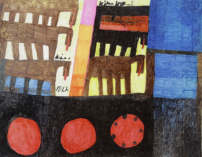 Outsider/Folk Art-Willie White "Prehistoric Horses". (1 of 1)