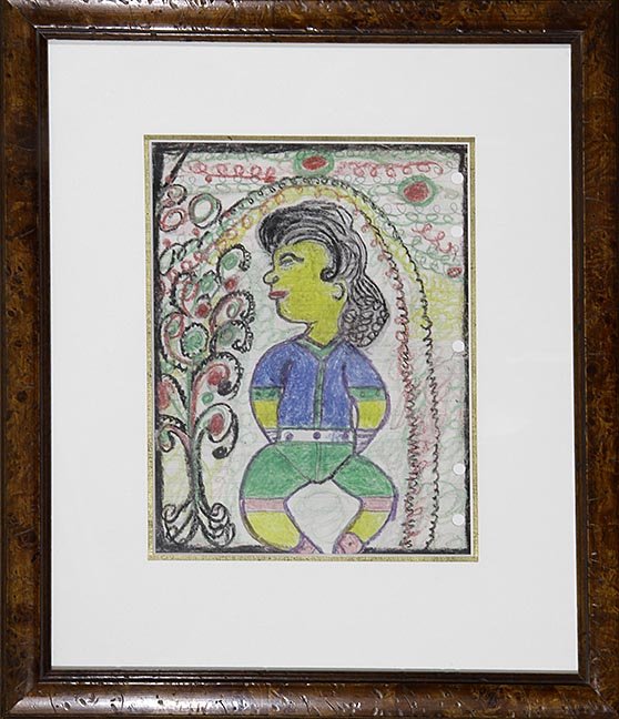 Outsider/Folk Art-Nellie Mae Rowe "Boy in Uniform".: Outsider/Folk Art-Nellie Mae Rowe "Boy in Uniform". Mixed media, 6" x 10 1/2", framed 15" x 18"