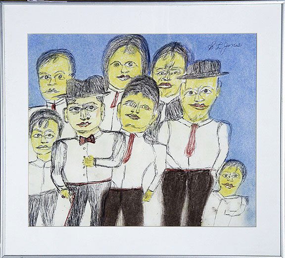Outsider/Folk Art- S.L. Jones "Family of Eight". Mixed (1 of 1)