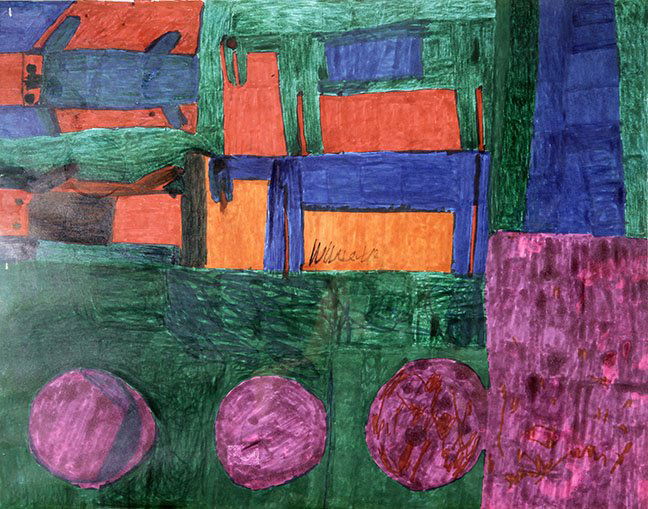 Outsider/Folk Art-Willie White  "Three Purple Spheres". (1 of 1)