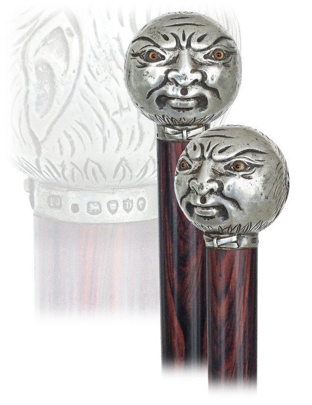 7. Silver China Man Dress Cane-London 1879-Silver ball (1 of 9)