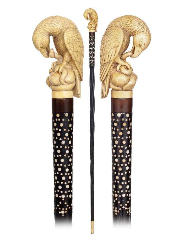 91. Spectacular Ivory Eagle and Snake Cane-Ca. (1 of 10)