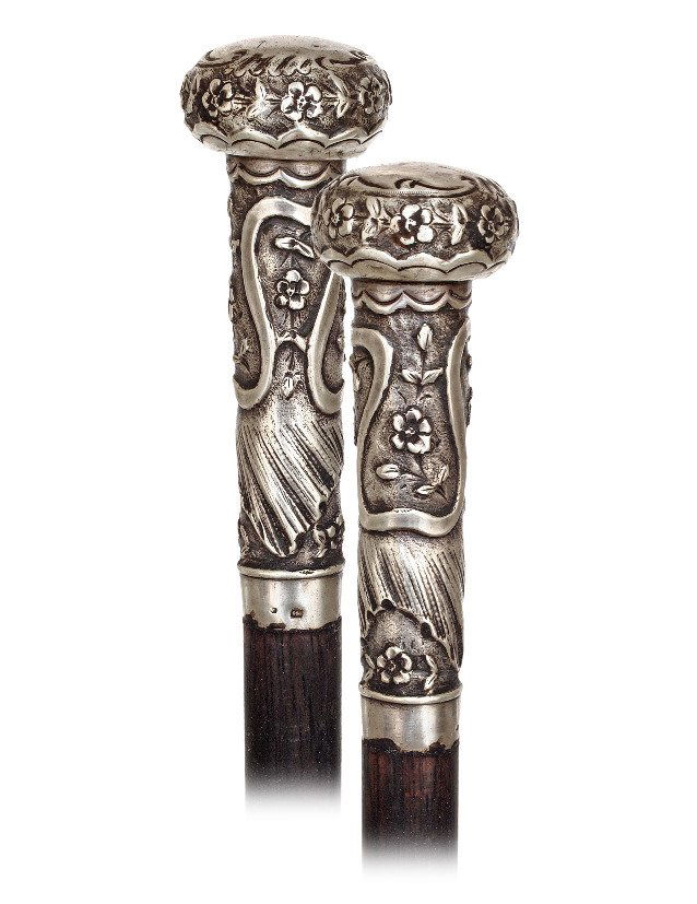 111. Feminine Silver Dress Cane-Ca. 1890-Silver handle (1 of 7)