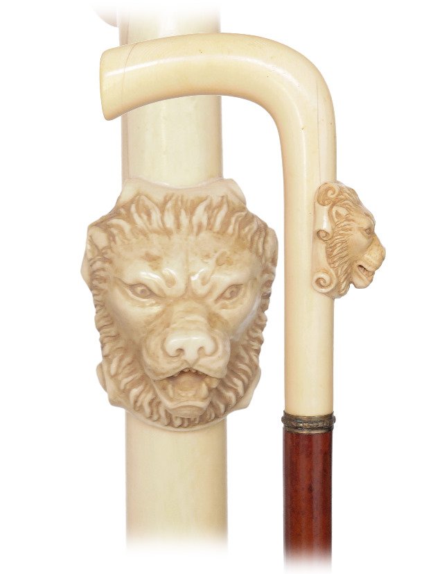 114. Ivory Lion Cane-Ca. 1880-L-shaped ivory handle (1 of 6)