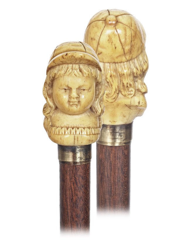 127. Ivory Figural Cane-Ca. 1880-Ivory knob carved to (1 of 8)
