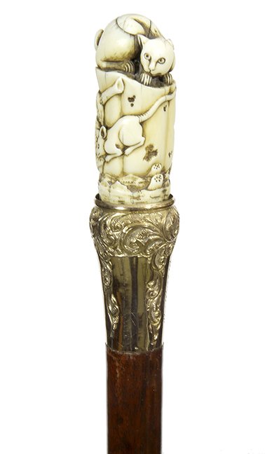 178. Ivory Cat and Mouse Cane- Ca. 1900. A carved ivory (1 of 2)