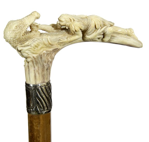 200. Alligator and Indian Dress Cane- Early 20th (1 of 5)