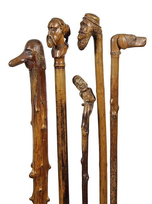 1. Five Fine Folk-Art Canes- Mid to late 19th Century- (1 of 1)
