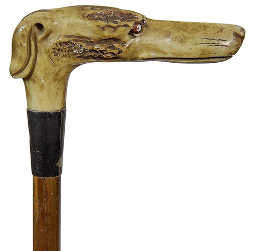 73. Stag Hound Dog Cane- Ca. 1880- A nicely carved (1 of 1)