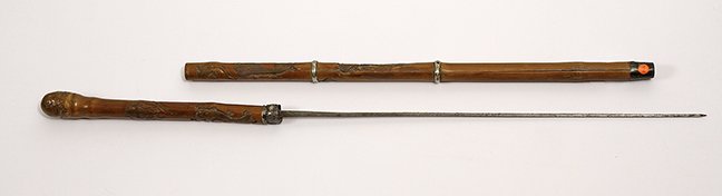 142. Japanese Sword Cane- Ca. 1900- A carved bamboo (1 of 1)