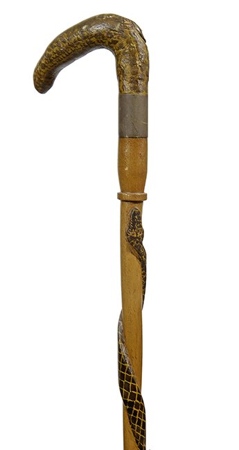 38. Johnny Winter Folk Snake Cane- Ca. 1930- A carved (1 of 1)