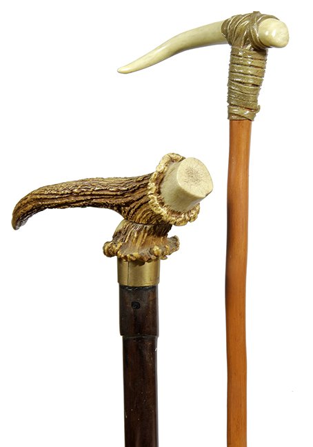 47. Johnny Winter Antler Canes- 20th Century- A pair of: 47. Johnny Winter Antler Canes- 20th Century- A pair of antler country canes, both handmade with handmade ferrules. A.L.- 36” $300-$500 NOTE:The first 55 lots in this auction belong to the Johnny 