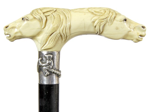 63. Twin Ivory Horse Cane- Ca. 1880- A high relief (1 of 2)