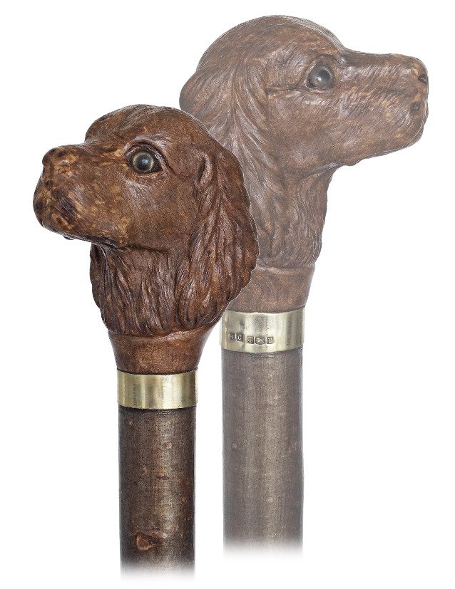 73. Dog Countryside Cane-Ca. 1900-Well carved fruitwood (1 of 2)