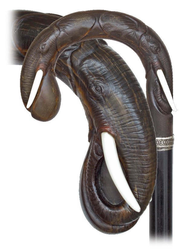 79. Horn Elephants Cane-Ca. 1900-Dark buffalo crook (1 of 8)
