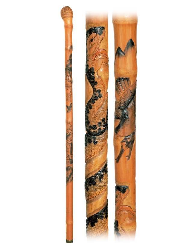 86. Asian Bamboo Cane-Ca. 1880-Fashioned of a (1 of 3)